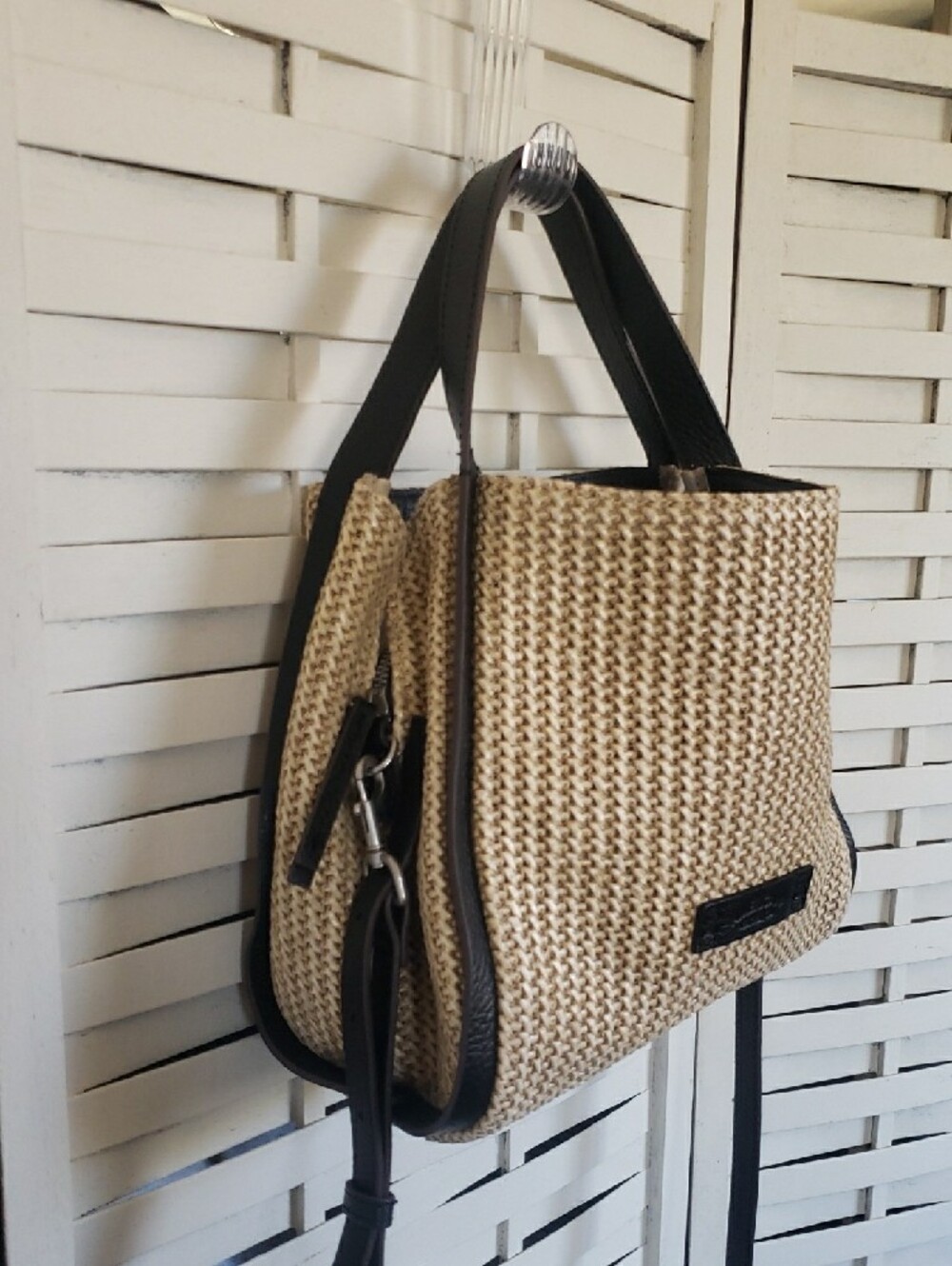 American Leather Co. Woven Straw Tote with Black Trim - Neutral - Picture 3 of 7